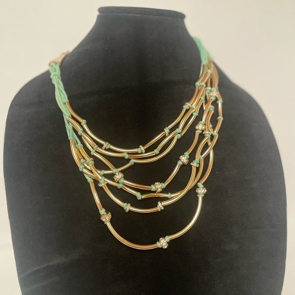 Leather and faux turquoise necklace duo, one gold, one silver. - Picture 2 of 3